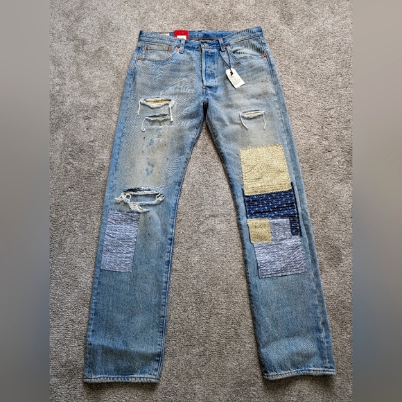 Levis 501 150th Anniversary Jeans Distressed Patchwork Men’s Size 34x34 NWT - Picture 1 of 16